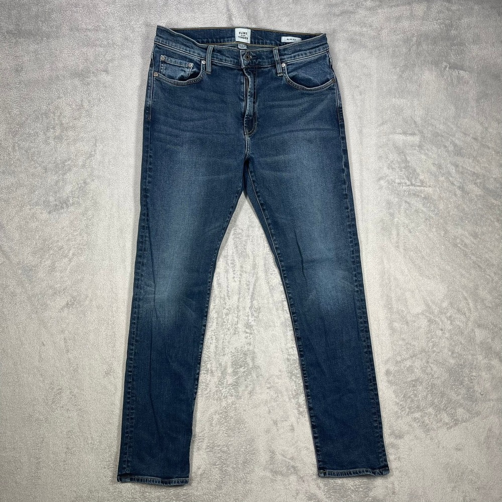 Flint and Tinder Slim Fit Jeans Mens 33x32(31x31) Blue Made in USA Huckberry